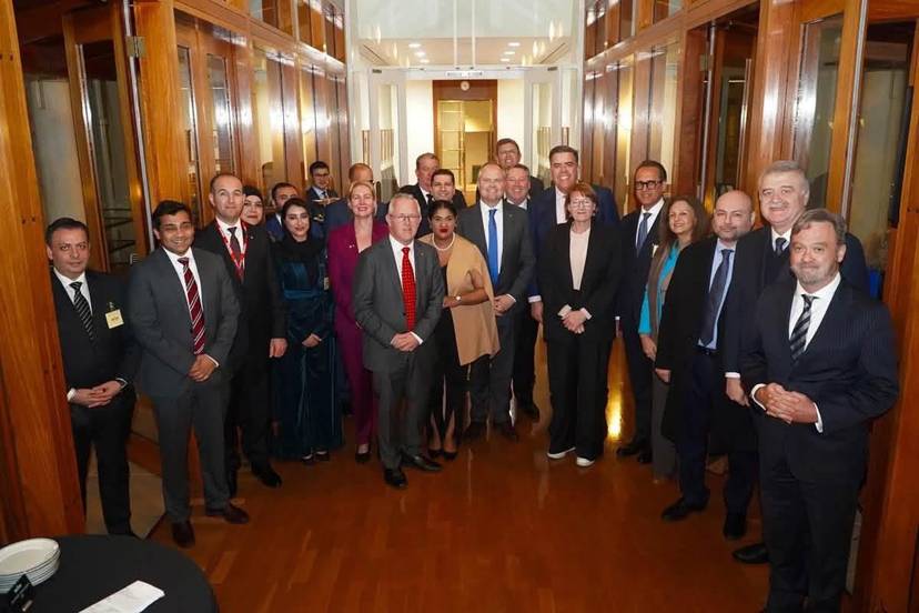The Chargé d'Affaire a.i, M. Yacine Amir with the Speaker of the Australian House of Representatives, the Honourable Milton Dick MP, on the 29th of June 2026